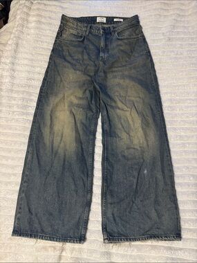 Cotton On Men’s Wide Leg Jeans - Blue with Faded Tan Highlights